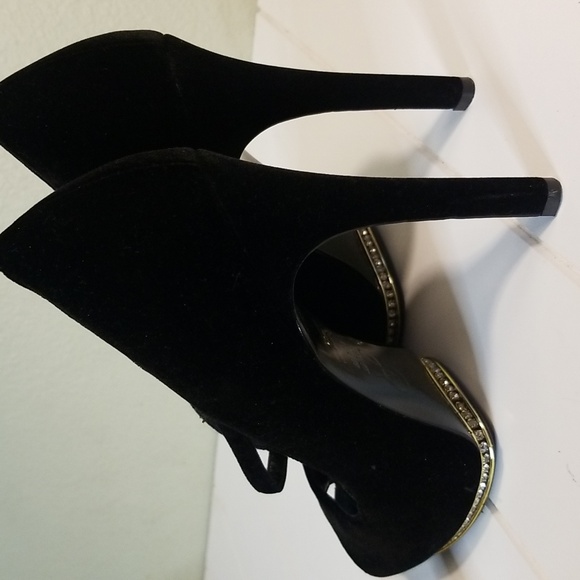 Adrianna Papell Peep Toe Heels Size 9.5 Black Suede Bling main image 2